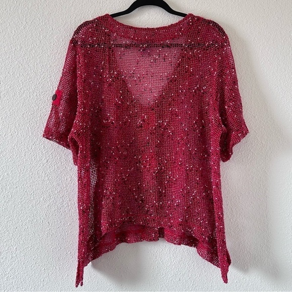 BLAIR Women’s Net Crochet Top Large Red See Through Boho Cover Up Beach Vacation - Picture 6 of 13